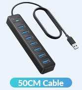 PHIXERO 7 Port USB Hub, 1.6FT Long Cable Multi USB Port Hub USB Multiport Adapter USB Extension H...