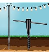 10FT String Light Poles with Spiral Ground Stakes, 38mm Adjustable Height Rustproof Metal Posts f...