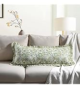 CPC Agate Green 100% Cotton Block Print Ruffle Sham Cover 14x36 inch, Handmade Boho Floral Pillow...