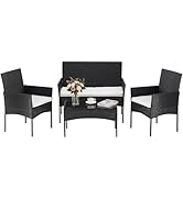 Sweetcrispy 4-Piece Patio Furniture Set, Weather-Resistant PE Rattan Outdoor Wicker Furniture wit...