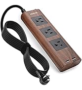 10Ft Extension Cord with USB Ports, JACKYLED Flat Plug Brown Power Strip Surge Protector 3 Widely...