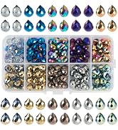 Sparkeads 150 Pcs Glass Teardrop Beads Faceted Glass Beads Tear Drop Crystal Bead Charms Top Dril...