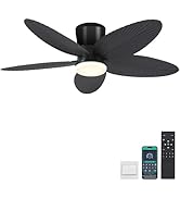 Surtime Palm Leaf Ceiling Fans with Lights-42 Tropical Ceiling Fan with Light and Remote/APP Cont...