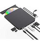 ROOFULL External CD DVD Drive with Ethernet Port, USB 3.0, USB-C, SD&TF Card Slot, Compatible wit...