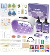 akisey UV Resin Jewelry Making Kit, 200g Crystal Clear UV Resin Kit with Two-Sided Light &amp; Molds,...
