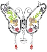 Grandma Butterfly Floral Suncatcher with Pressed Flower Wings and Heart Charm - Measures 4 1/4" x...