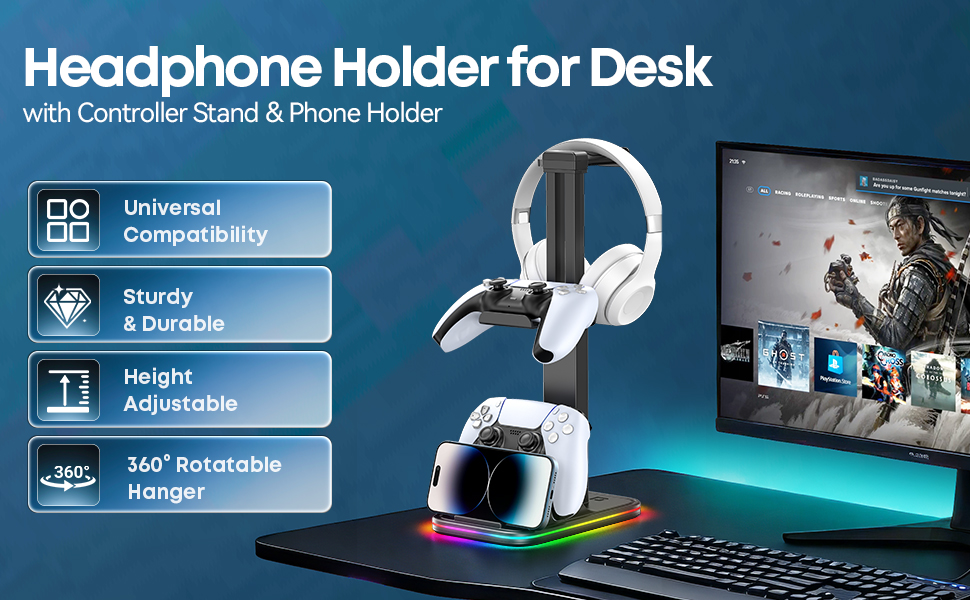 Gaming Headset and Controller Stand