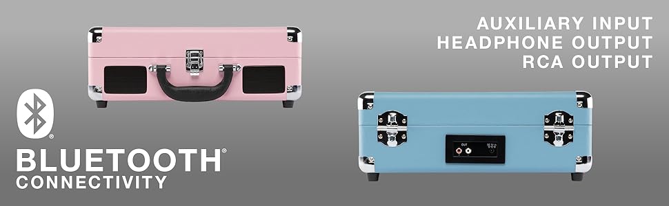 Bluetooth input, auxilary input, headphone output, rca output