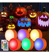 Halloween LED Flameless Pumpkin Lanterns, Battery Operated Jack-O-Lantern Lights with Remote Cont...