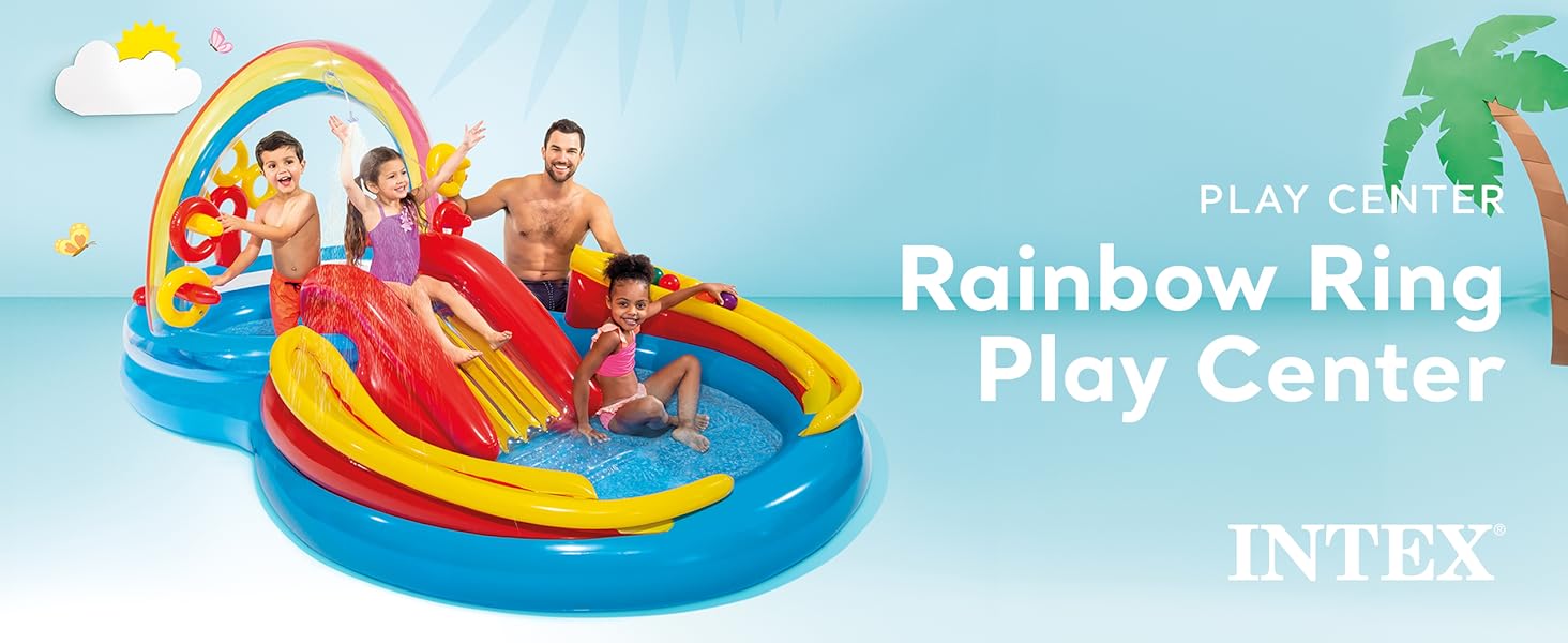 Intex 9.75 x 6.3 Foot Rainbow Slide Inflatable Pool and Water Slide Ring Center
