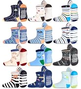GRPSKCOS Toddler Non Slip Socks- 12 Pairs Anti Skid Toddler Socks Cute Crew Grips Socks for 0-7 Y...