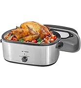 26QT Electric Roaster Oven, Electric Turkey Roaster with Viewing &amp; Self-basting Lid, Stainless St...