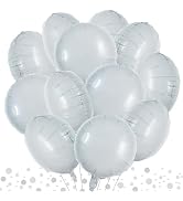 TONIFUL 30Pcs 18 Inch Large White Round Shape Foil Balloons Big White Circle Helium Mylar Ballons...