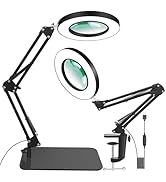 12X Magnifying Glass with Light, 5 Color Modes Stepless Dimmable Magnifier with Stand, LED Lighte...