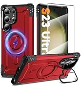 Magnetic Case for Samsung Galaxy S23 Ultra [Built-in Camera Ring Kickstand] [Screen Protector] [C...