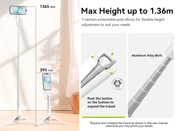 ULANZI 54'' Magnetic Selfie Stick Tripod Pro, All-in-One Phone Tripod w Magnetic Phone Holder