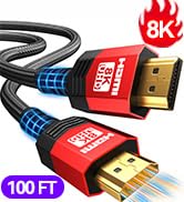 Adrenenjoyer 100FT 10K 8K Fiber Optic HDMI Cable,Braided in-Wall,HDCP 2.3 Dolby Atmos 4K@120Hz,4K...