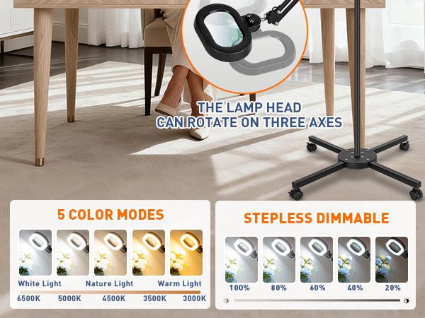 magnifying lamp glasses with light lighted with stand color modes with adjustable brightness level 