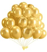 EMART 60pcs Metallic Gold Balloons 12 Inch with Ribbon, Latex Helium Quaility for Birthday, Weddi...