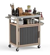 Skyflame Outdoor Grill Cart with Storage on Wheels, Rolling Kitchen Island with Stainless Steel T...