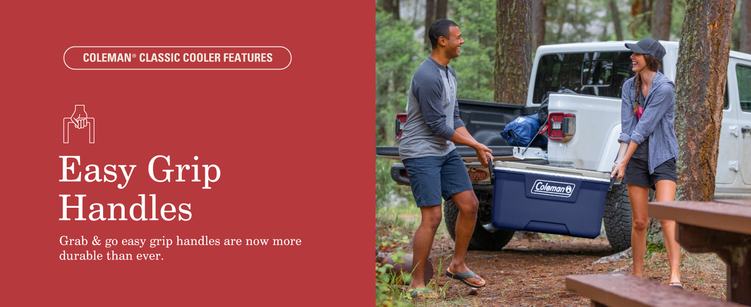 coleman classic cooler feature easy grip handles grab go durable portable travel hike camp game kids