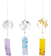 BENECREAT 3 PCS 3 Colours Japanese Glass Round Wind Chimes, Light Sky Blue, Light Golden Yellow, ...