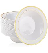 JOLLY PARTY 50PCS Plastic Bowls with Gold Rim-12oz disposable Soup Bowls, Premium Dessert Salad B...