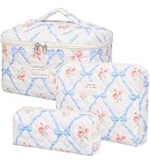 SXS LACONIC Quilted Makeup Bag,Large Cosmetics Bag Set,Cotton Coquette Floral Make up Pouch,Trave...