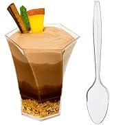 DLux 36 x 5 oz Mini Dessert Cups with Spoons, Hexa Swirl - Clear Plastic Parfait Appetizer Cup - ...