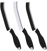 Three curved brushes with textured bristles. Two black and one white brush head. Black ergonomic handles with finger grips. Likely for cleaning or detailing.