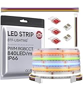 BTF-LIGHTING FCOB IP66 COB LED Strip RGBCCT Color Changing 16.4FT 840LED/m DC24V Flexible High De...