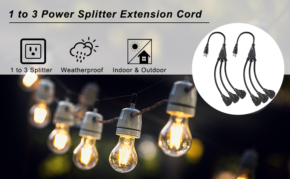 KUNCAN 3-Outlet Splitter Extension Cord - 3 Prong 16AWG 1 to 3 Way Power Splitter Extension Cable