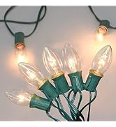 GOOTHY C9 Clear Christmas String Lights, 25Ft Outdoor Christmas Lights with 26 Warm White Bulbs, ...