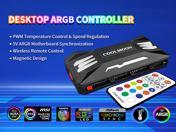 Computer ARgb Fan Temperature Control Integrator 5V argb controller fan Remote Control 