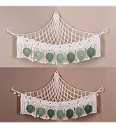 Eniffbaa Macrame Toy Hammock with LED Light Stuffed Animals Toy Storage, Crochet Corner Hammock, ...