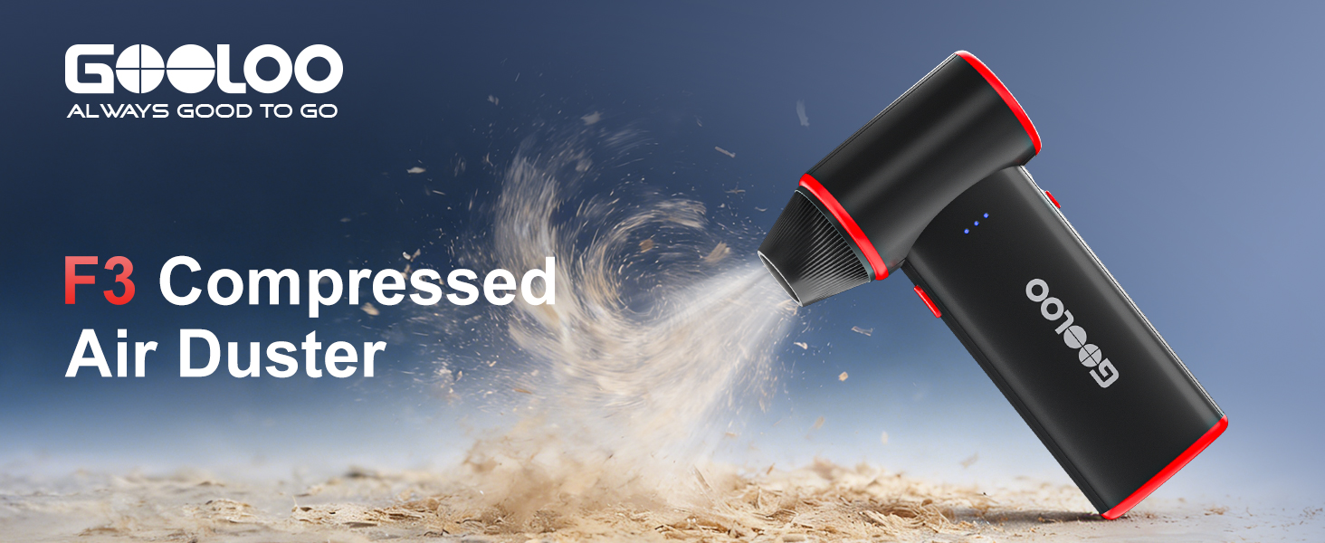 GOOLOO F3 compressed air duster powerfully blows wood chips
