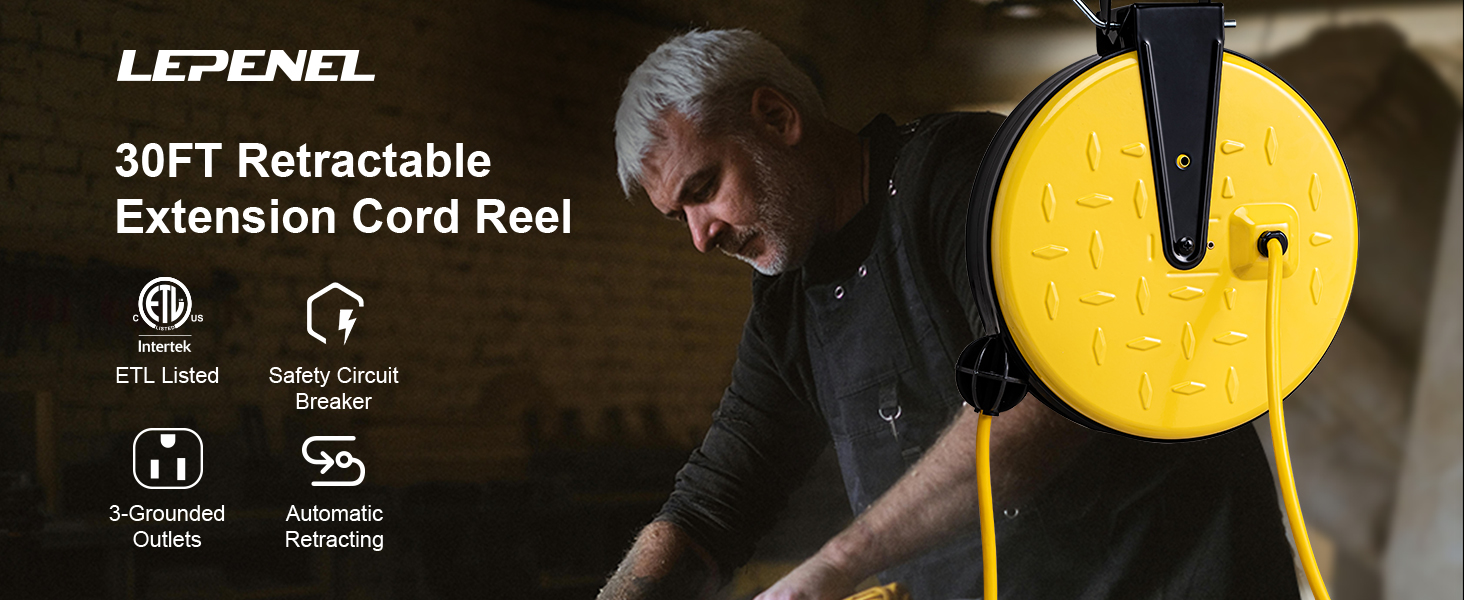 S+30FT-1-LEPENEL Retractable Extension Cord Reel
