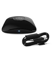 Black dome-shaped electronic device with curved design and attached cable, displayed against white background.
