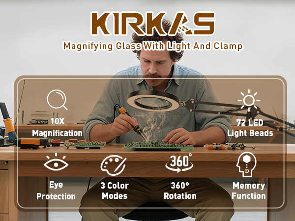 magnifying lamp 10X magnification real glass, 72 LED Light Beads adjustable brightness