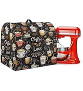 Doojoayie Coffee &amp; Tea Pattern Stand Mixer Cover 5 Quarts Retro Style Kitchen Aid Mixer Cover Eas...
