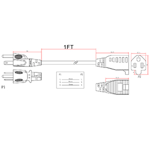 12in White AC Mini Indoor 3 Prong Extension Cord