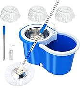 Spin Mop and Bucket with Wringer Set, 360° Mop and Bucket System with 3 Microfiber Mop Refills an...