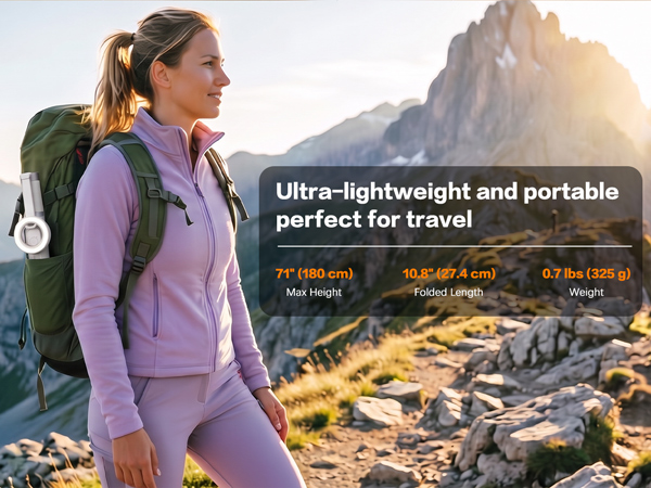 tripod weighs a mere 0.7 lbs and collapses down to a highly portable 10.8 inches