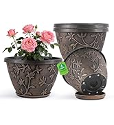 Nooulap 10 Inch Plant Pot with Drainage, Plastic Planter for Indoor Outdoor Plants, Medium Flower...