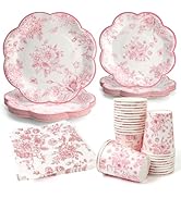 PCLMLES 96pcs Party Plates Pink Flower Disposable Tableware Set 7