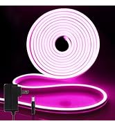 iNextStation Pink LED Strip Lights, 16.4ft Neon Rope Lights with Adapter, 12V Cuttable LED Neon F...