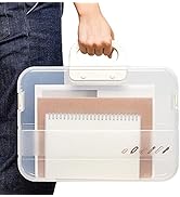 Lemical Portable Plastic Transparent File Boxes with Handle A4 Large Capacity Heavy Duty File Box...