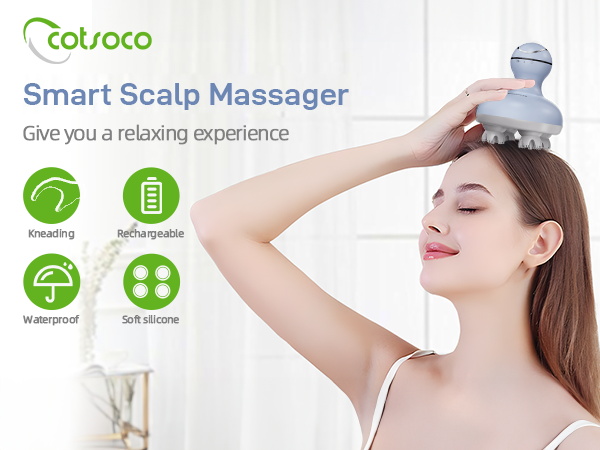 cotsoco Electric Scalp Head Massager with 4 Heads 84 Nodes for Hair Growth and Stress Release