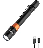 KunHe 500 Lumens Small LED Pen Flashlight Rechargeable IPX4 Waterproof 3 Light Modes Pocket Size ...