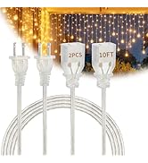 Zlierop Clear Extension Cord 10 Ft 2 Pack, UL-Certified Clear Extension Cord Indoor Thin, Male to...